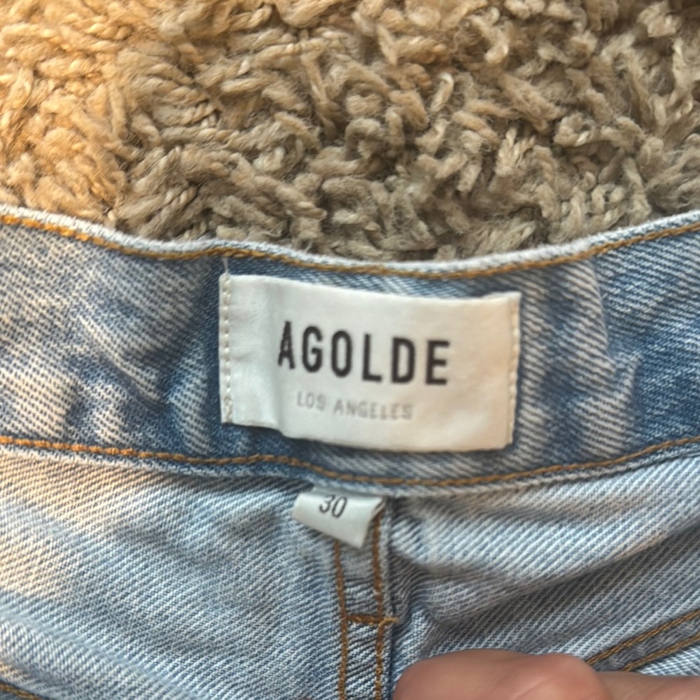 Agolde Light Blue Distressed Riley Short - Picture 2 of 3